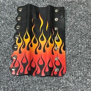 Original‎ Hair Glove Black Leather Flames Ponytail Hair Wrap Snap for Bikers 7"